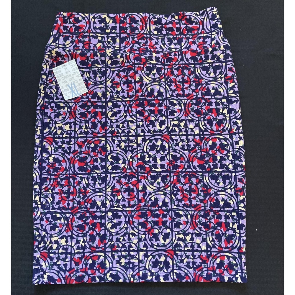 NEW LuLaRoe Cassie Skirt Womens XL Purple Multicolor Geometric Print Pencil Made